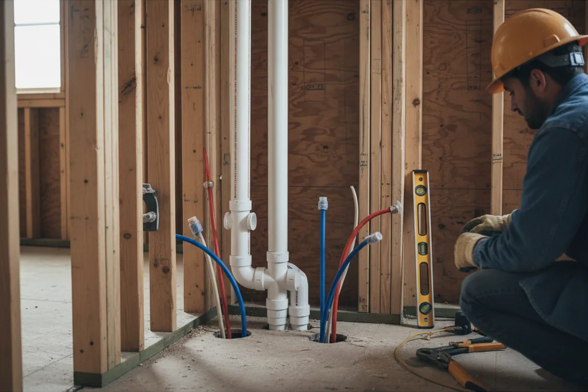 Drain and supply rough-in during Sump Pump Repair in Harrison
